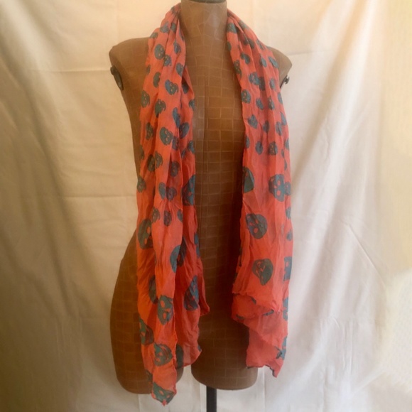 Long Kooky Scull Scarves/Wraps 1-Turquoise, 1- Tangerine - Picture 6 of 8
